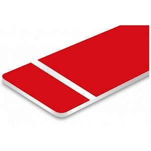 Matière bi-couche + double face 467 au dos : fond rouge texte blanc, résistante aux UV, parfaitement adaptée pour la signalétique intérieure ou extérieure, la réalisation de badges, la signalétique de sécurité...